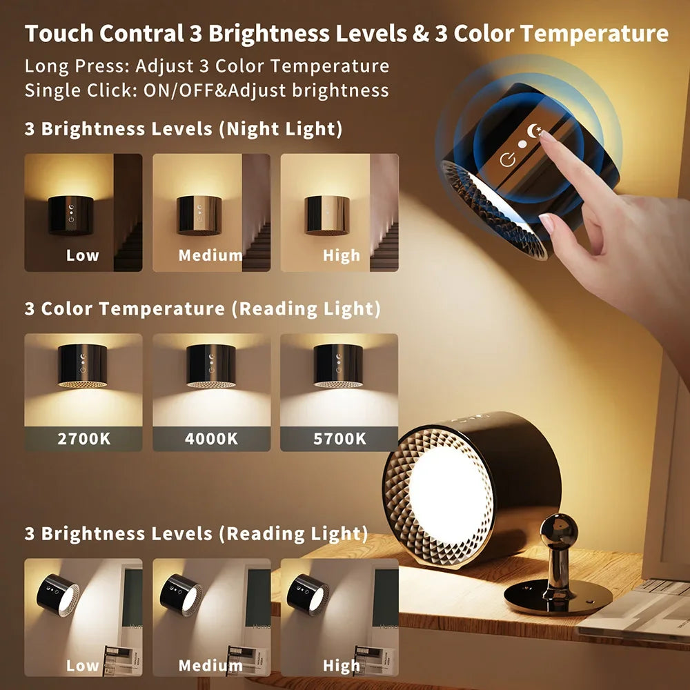 Touch & Remote Control Indoor Wireless Rechargeable Wall Lamp Battery Powered LED Cordless Wall Sconces Light With USB Charging